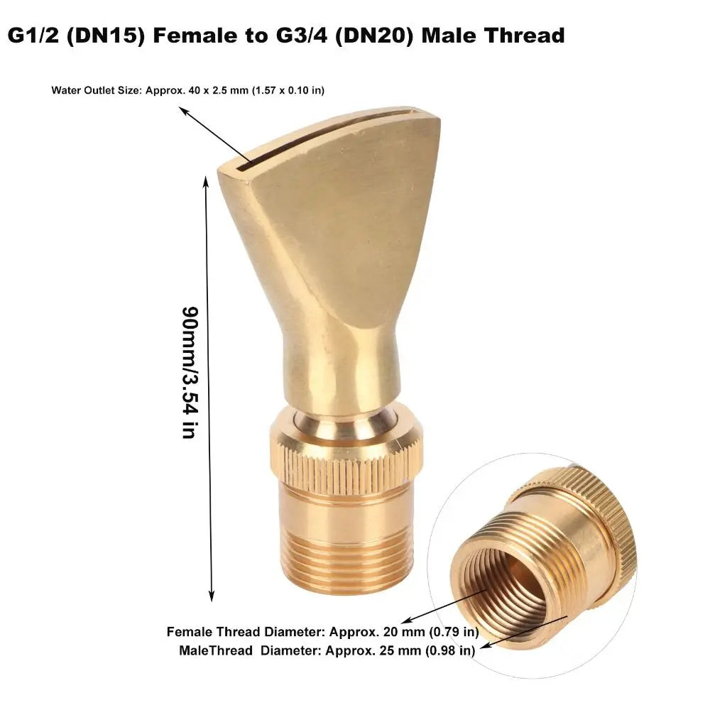 Brass Fan Fountain Nozzle | G1/2 Female to G3/4 Male Thread