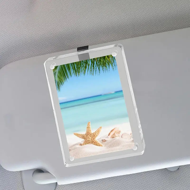 Car Sun Visor Photo Holder Magnetic Acrylic Picture Frame Clip