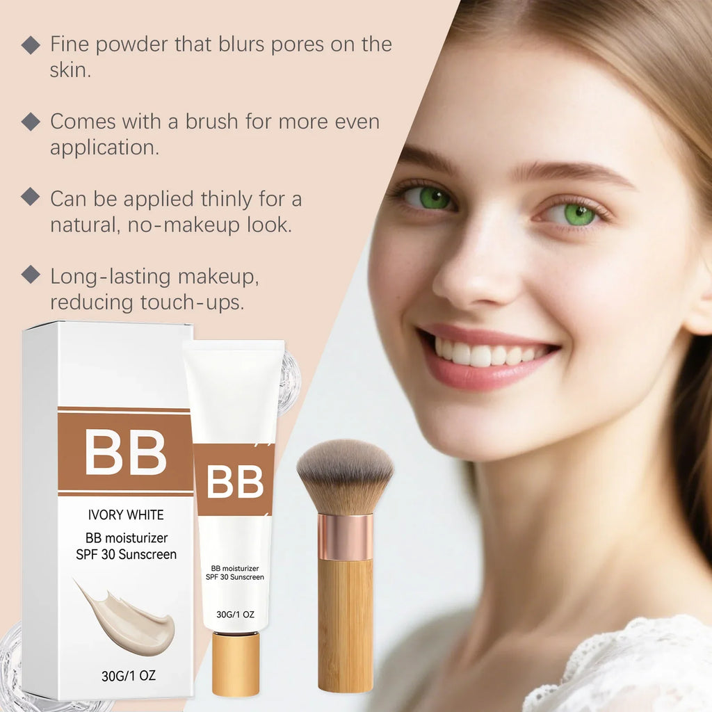 SPF30 BB Cream with Brush – Waterproof, Moisturizing & Concealing
