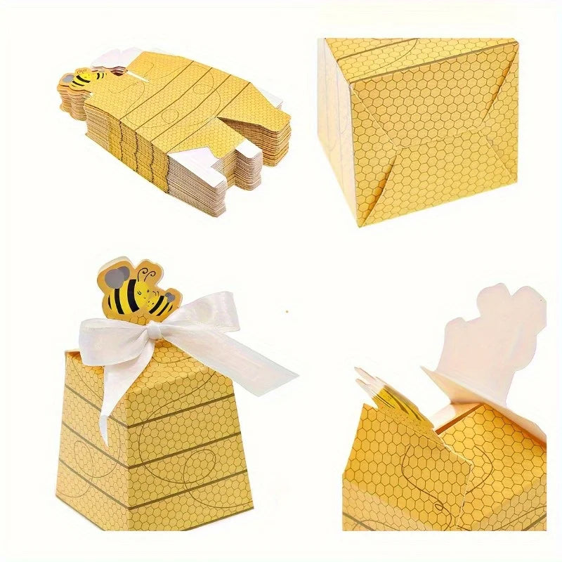 20 Bee Party Favor Boxes – Honeycomb Treat Boxes for Events