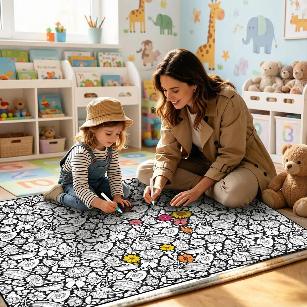 Coloring Blanket 150x115cm Washable Mat with 24 Markers