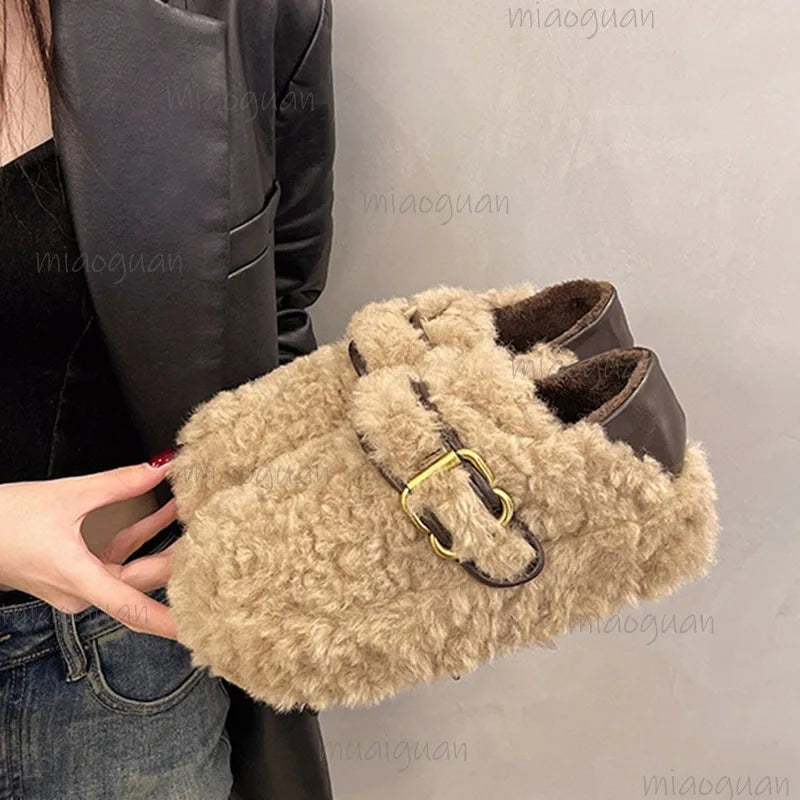 Women's Furry Slip-On Loafers | Plush Lined Warm Flat Shoes
