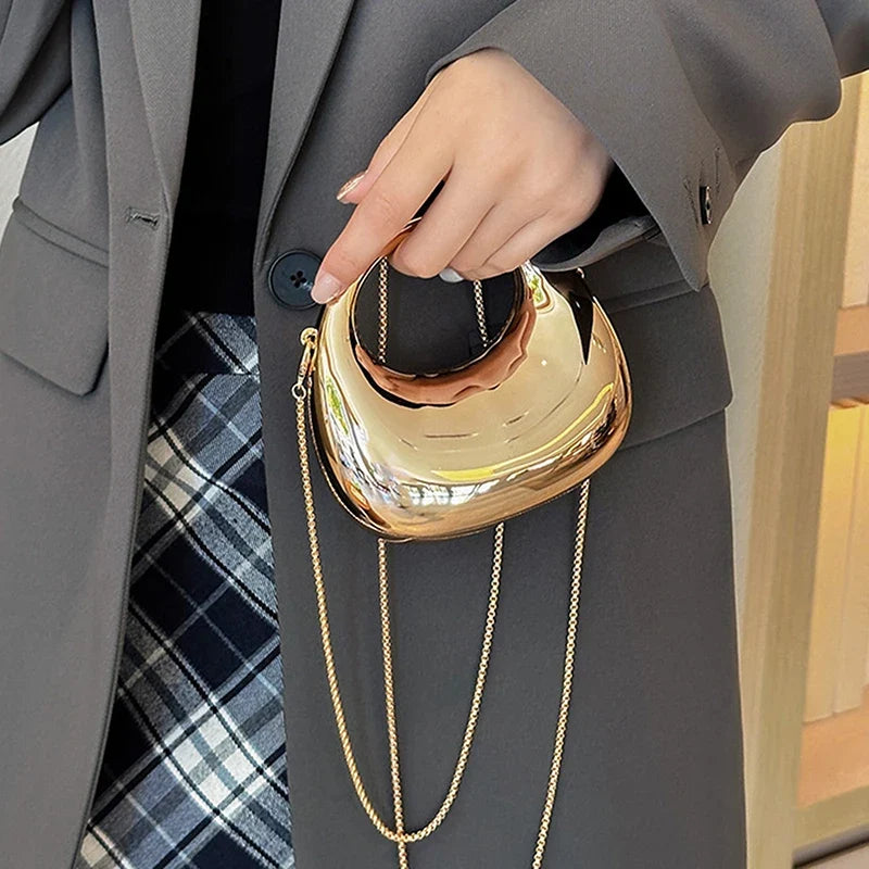 Women's Acrylic Half Moon Crossbody Bag – Metallic Chain Purse