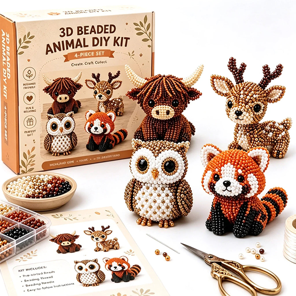 3D Beaded Animal Craft Kit | DIY Bead Pet Keychain Making Set