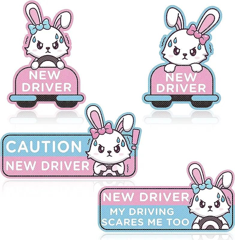 4-Pack Cartoon Cat New Driver Car Magnets | Reflective Safety Signs