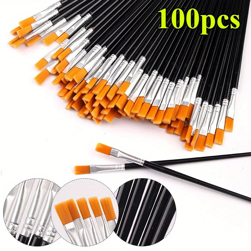 100-Piece Paint Brush Set – Acrylic, Watercolor & Oil Art