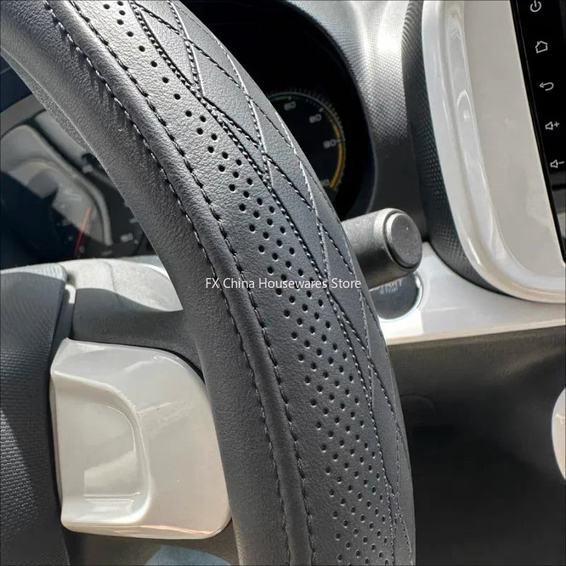 Napa Leather Perforated Steering Wheel Cover Non-slip Breathable