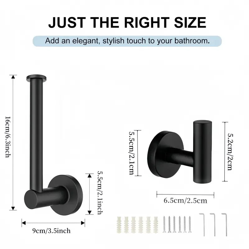3-Piece Stainless Steel Bathroom Hardware Set – Towel & Tissue Holder