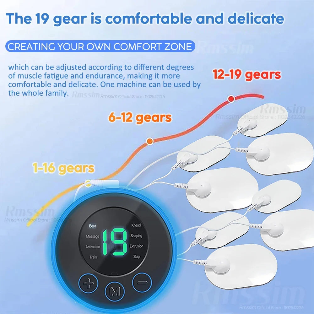 EMS Neck & Back Massager | LCD, 8 Modes, 19 Levels | Rmssim