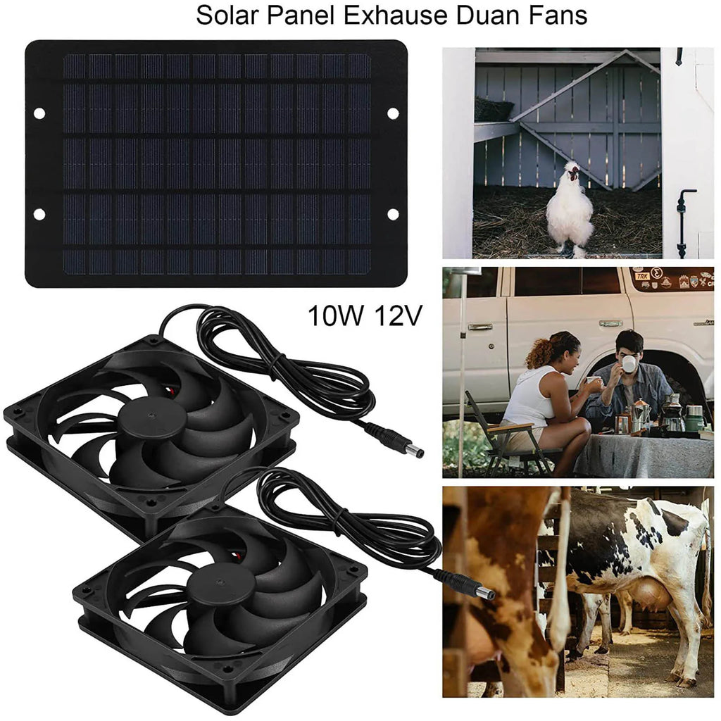 Solar Powered Dual Exhaust Fan – 10W Waterproof Ventilation Kit