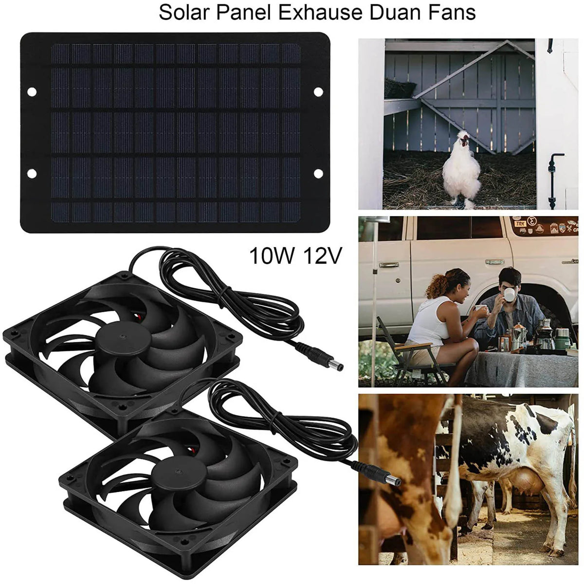 Solar Powered Dual Exhaust Fan – 10W Waterproof Ventilation Kit