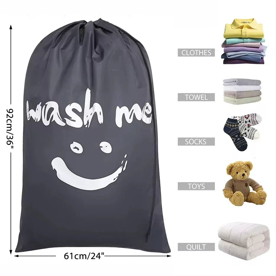 Smile Face Nylon Drawstring Laundry Bag – 24×36" Machine Washable