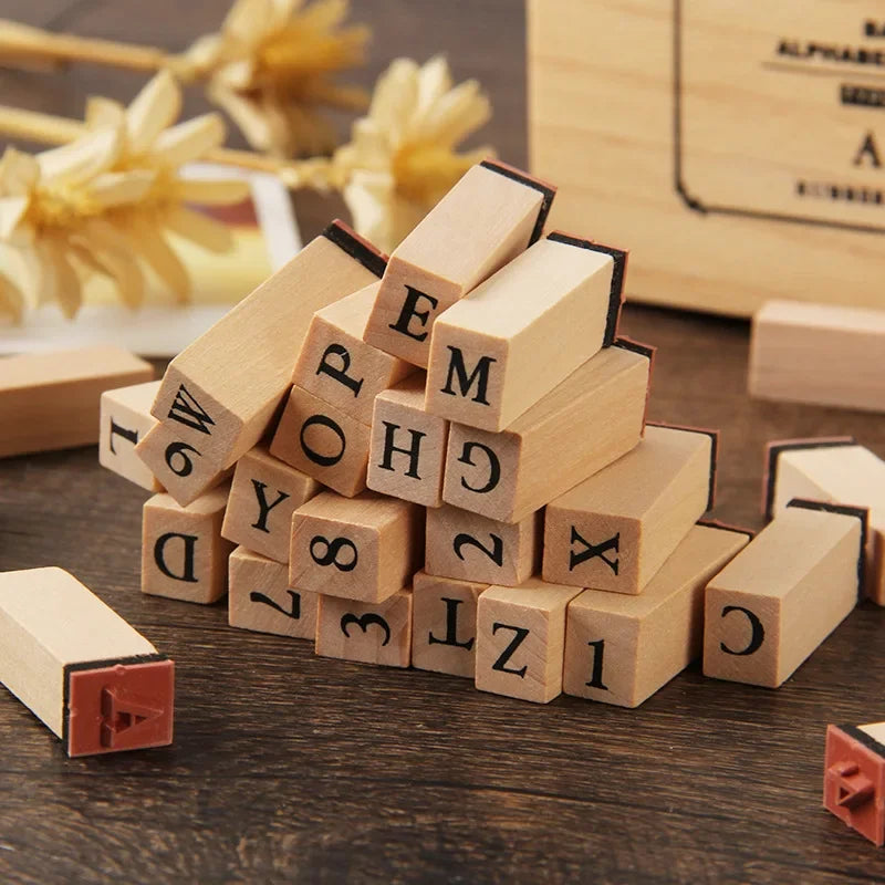 36-Piece Wood Alphabet & Number Stamp Set | Kids Stationery