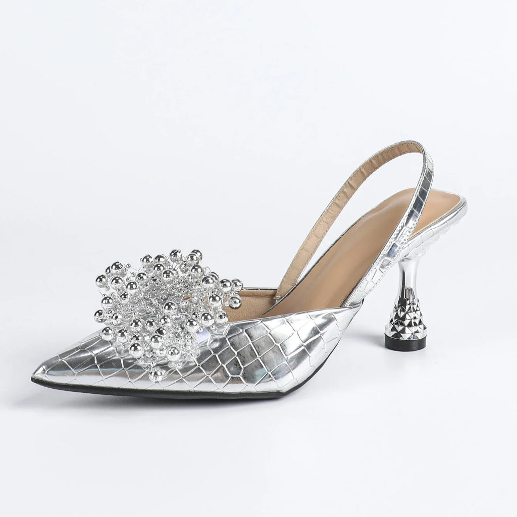 Women's Pearl Flower Heeled Sandals – Ankle Strap Party Pumps