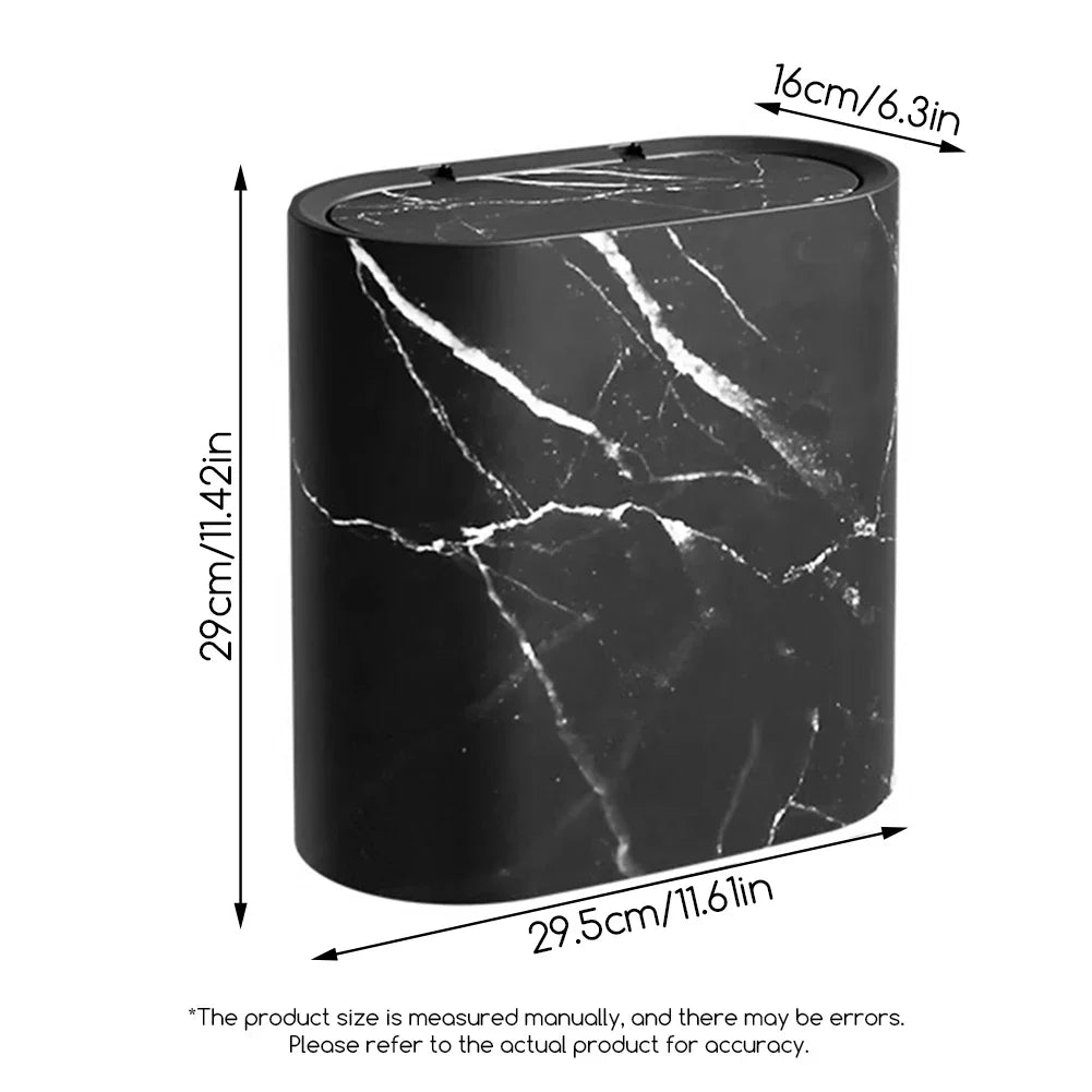 Marble Slim Trash Can with Lid – Narrow Wastebasket for Home