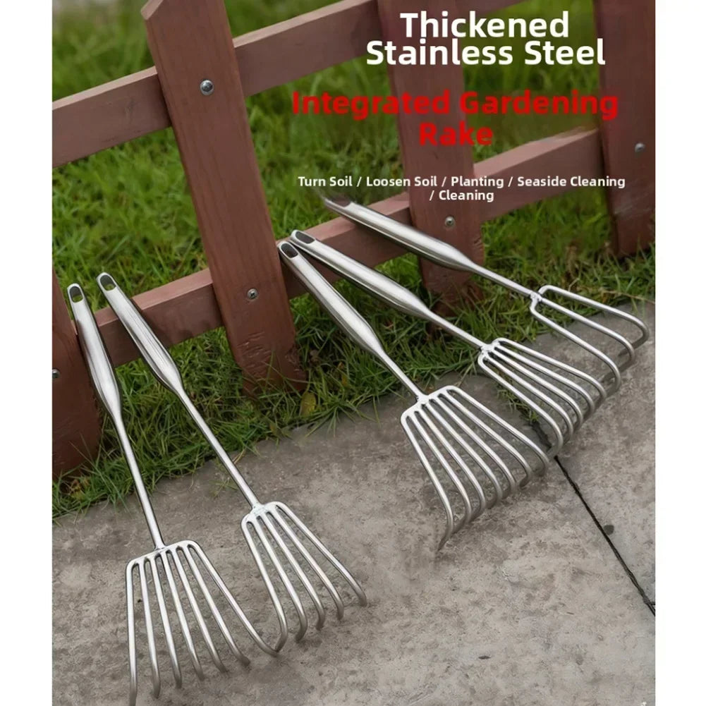 Stainless Steel Garden Rake – Ergonomic Cultivator & Weeder
