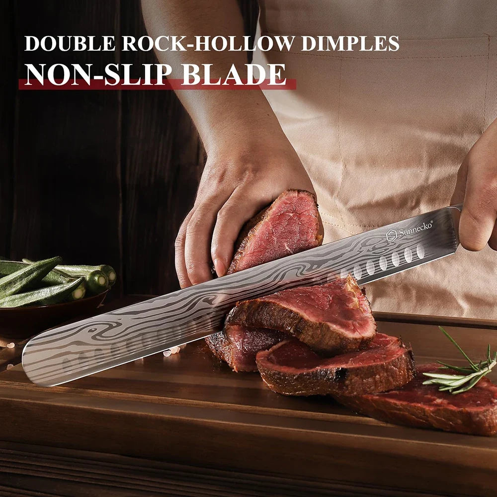 Sunnecko 12" Brisket Slicing Knife | High Carbon Steel & Pakkawood