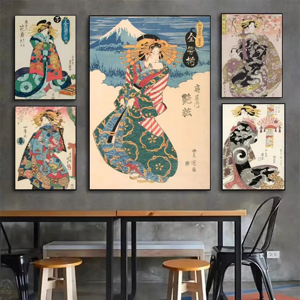 Retro Japanese Geisha Poster – Minimalist Wall Art Sticker