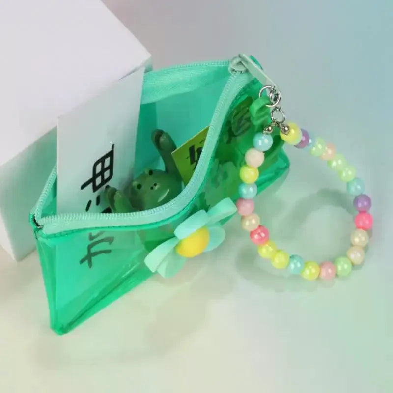 Flower Bead Chain Coin Purse – Clear PVC Zipper Mini Wallet