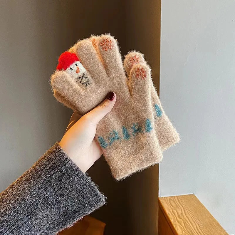Women's Snowman Knit Touchscreen Winter Gloves | Warm & Cute
