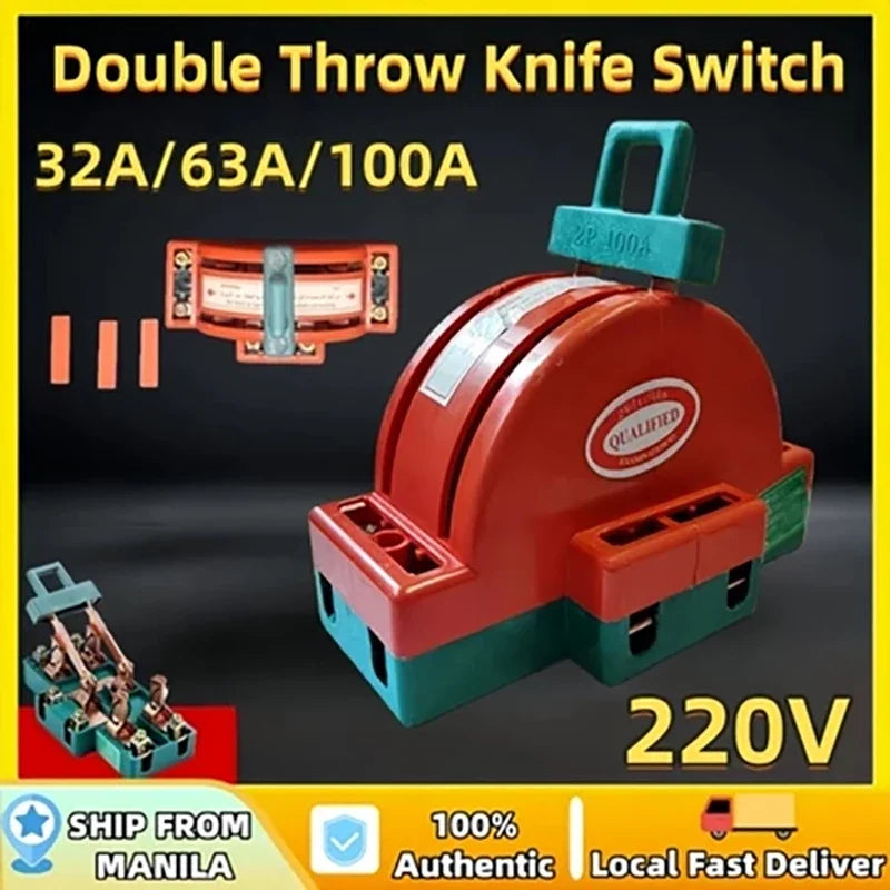DPDT Knife Disconnect Switch 2 Pole Double Throw 32A 63A 100A