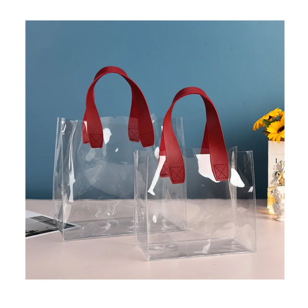 Large Capacity PVC Clear Tote Bag Transparent Handle Shopping Bags