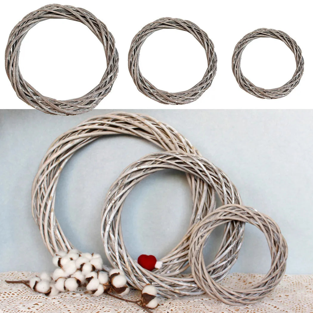 Christmas Rattan Ring Wreath Wicker Vine Garland Hanging Wedding Grey