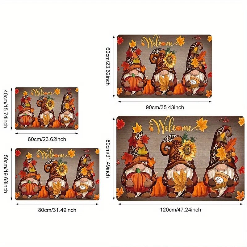 Gnome & Pumpkin Festive Doormat – Non-Slip Indoor/Outdoor