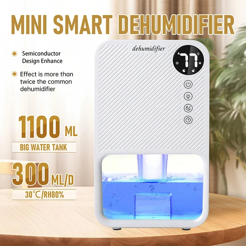 Mini Home Dehumidifier 300ml/Day – Quiet Bedroom Moisture Control