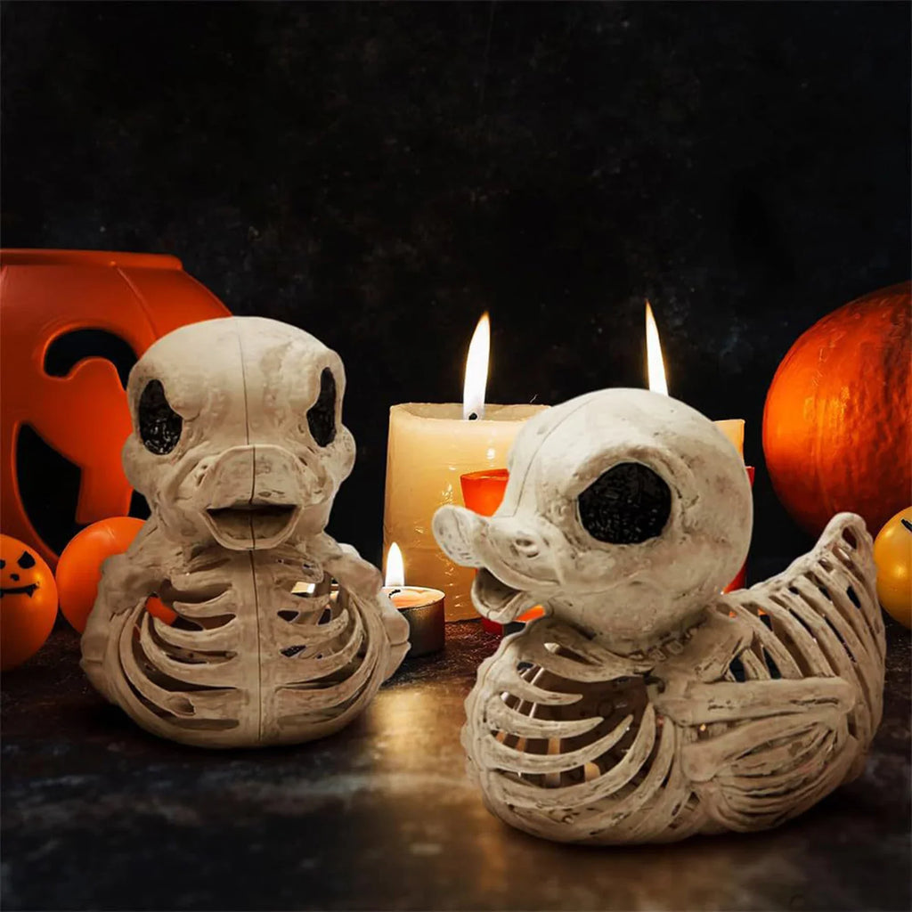 Halloween Skeleton Duck Statue | Spooky Party Decor & Prop