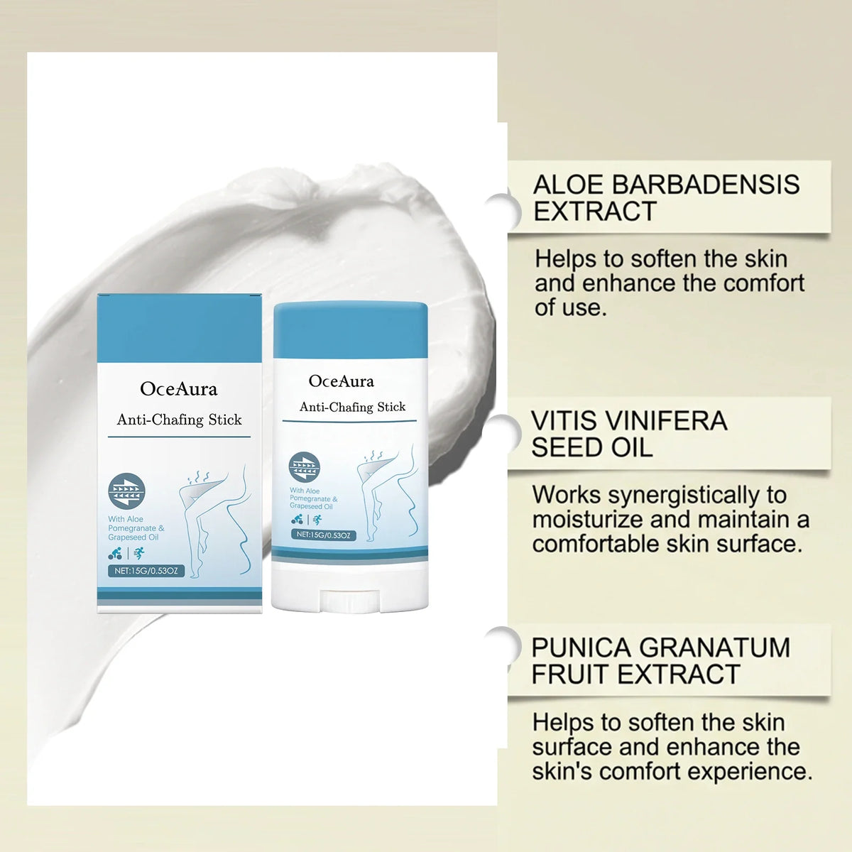OceAura Anti-Chafe Stick – Sweat-Proof Skin Protection 15g