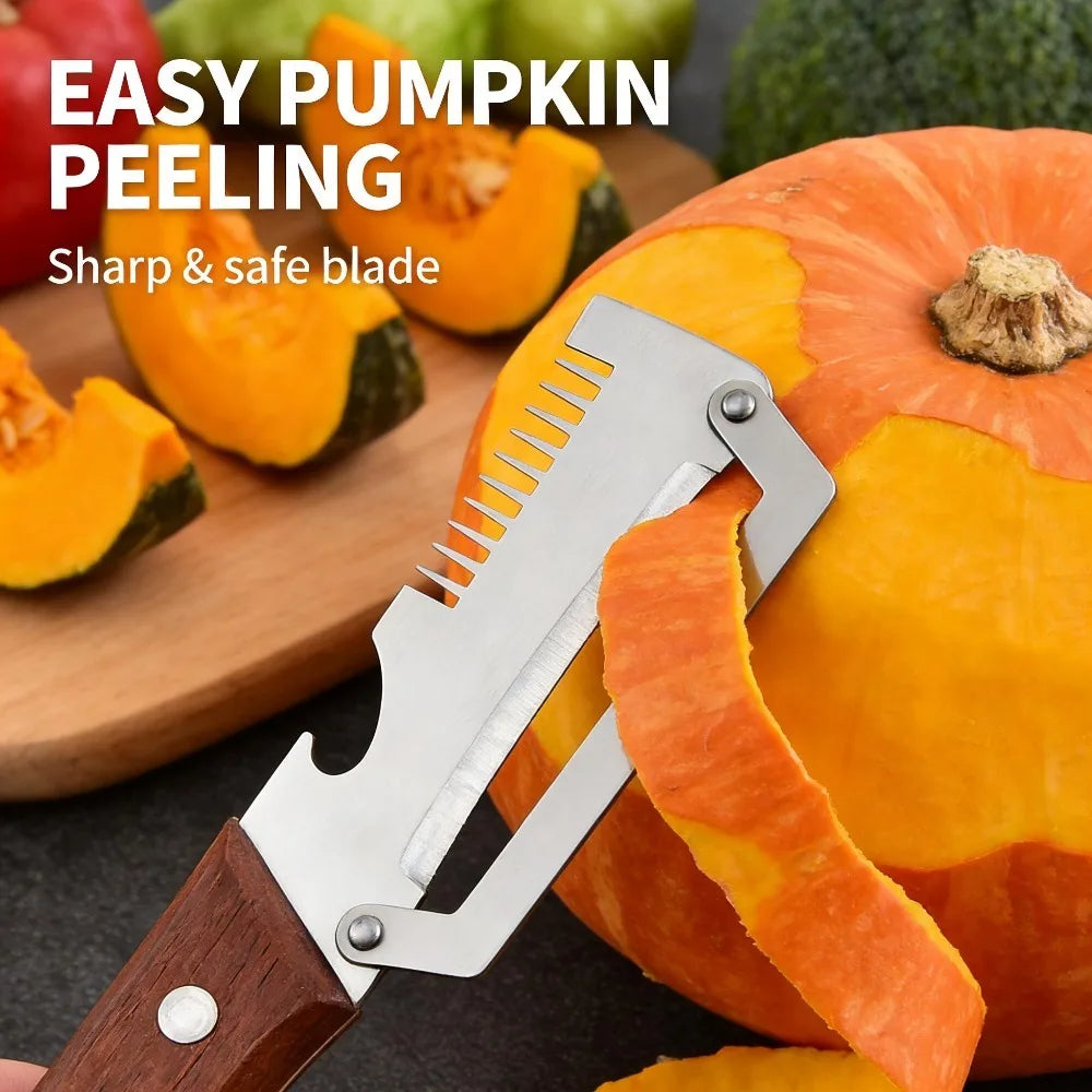 Stainless Steel Vegetable Peeler & Slicer – Wooden Handle
