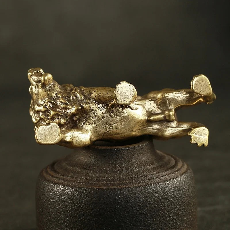 Antique Bronze Lion Statue – Solid Copper Brass Miniature Figure