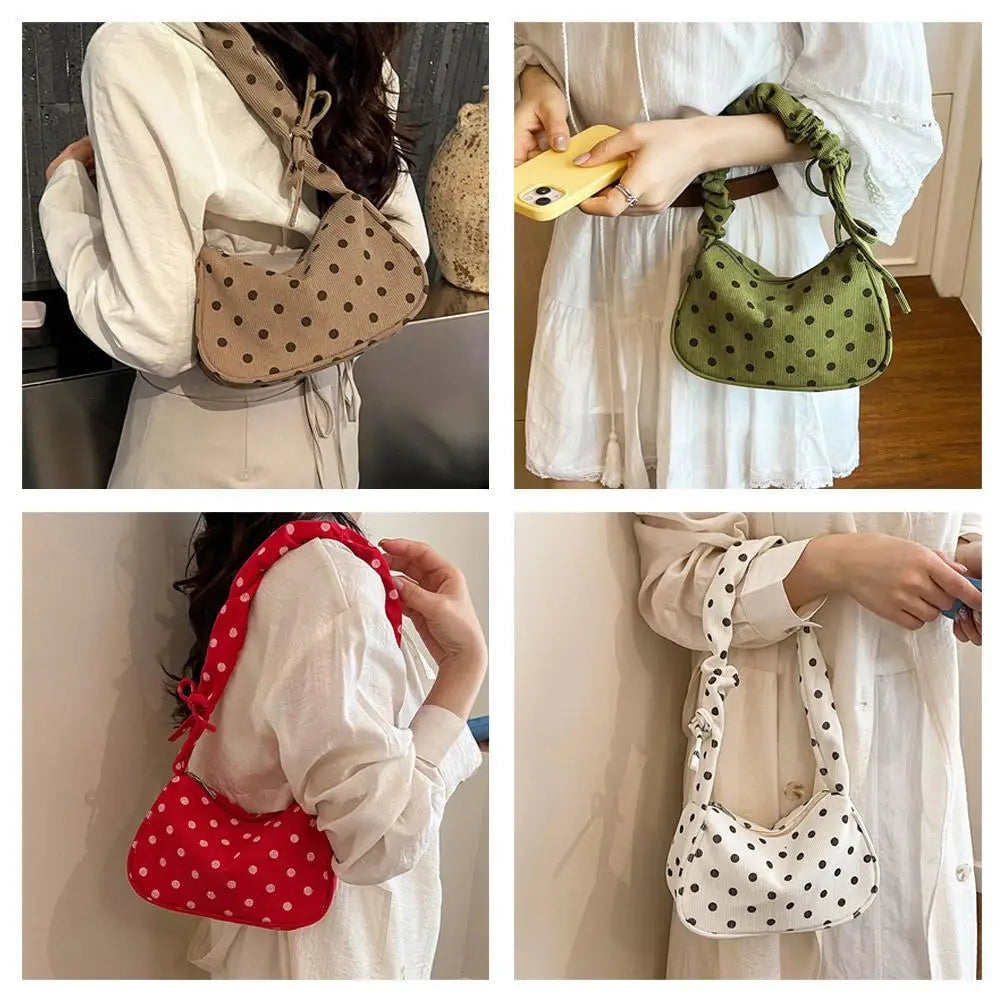 Polka Dot Shoulder Bag – Women's Ruched Strap Retro Hobo Purse