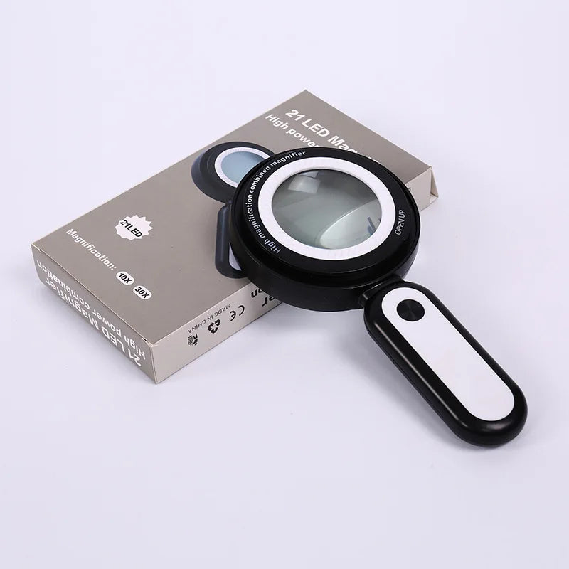 Dual Lens LED Magnifying Glass 10X 30X – Handheld Magnifier