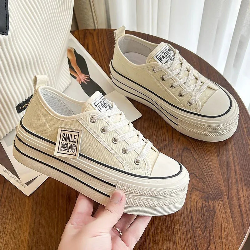 Women's Black Platform Canvas Sneakers – Lace-Up Fashion