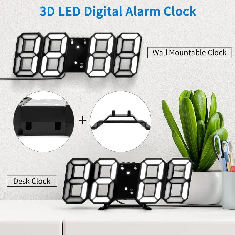 LED Digital Wall Clock – Time, Date, Temp & Alarm | Modern Décor