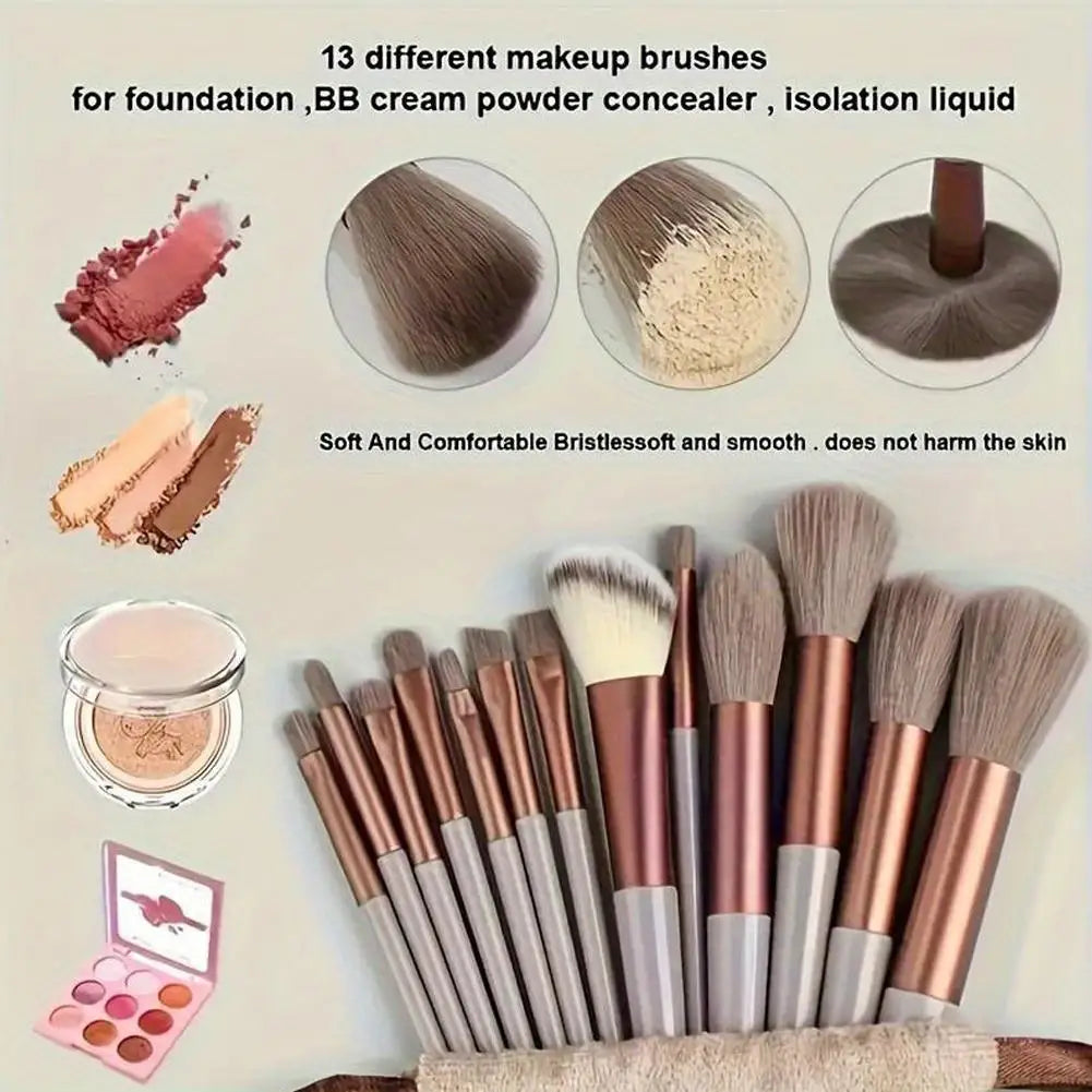 13-Piece Professional Makeup Brush Set with Pouch – Soft Bristle