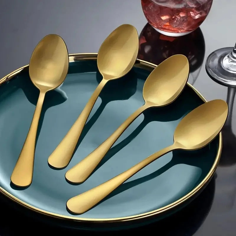 8-Piece Gold Stainless Steel Coffee & Tea Spoons Set