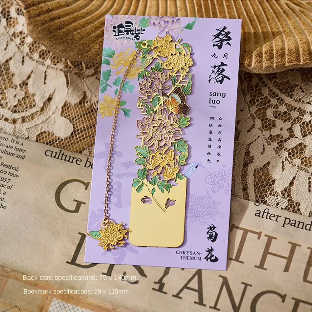 Retro Metal Hollow Flower Bookmark with Tassel | Chinese Style