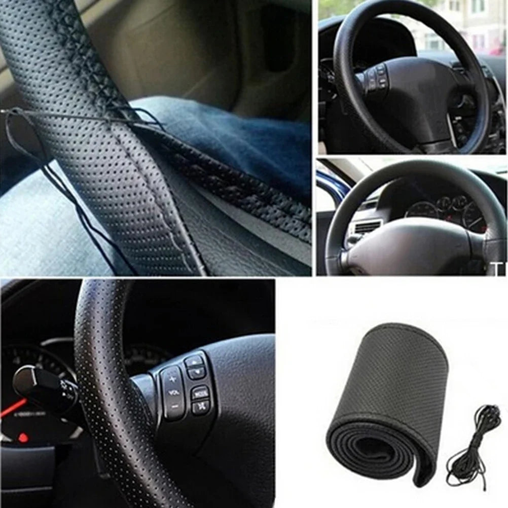 DIY PU Leather Steering Wheel Cover with Needle & Thread