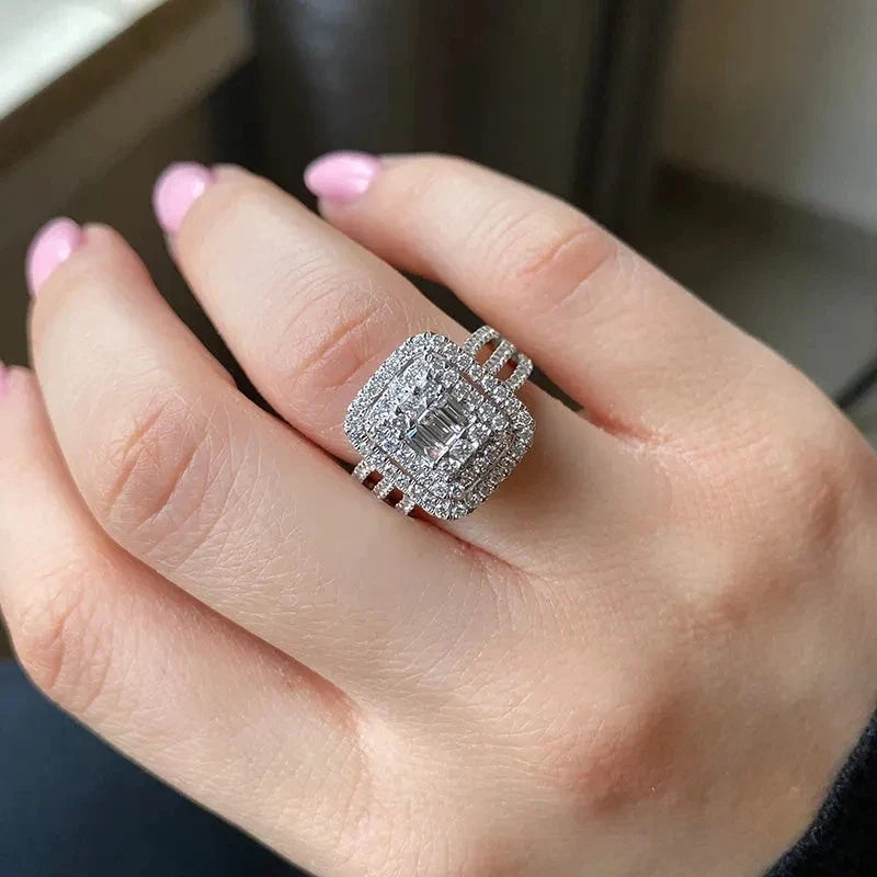 Huitan Geometric CZ Ring – Bridal Wedding Band for Women