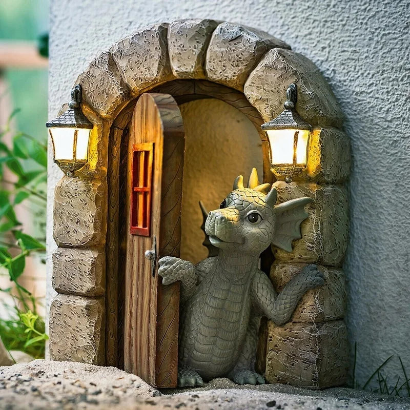 Cute Dragon Dinosaur Reading Book Resin Figurine Garden Decor