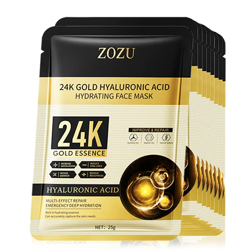 24K Gold Hyaluronic Acid Face Masks – Firming & Hydrating 10-Pack