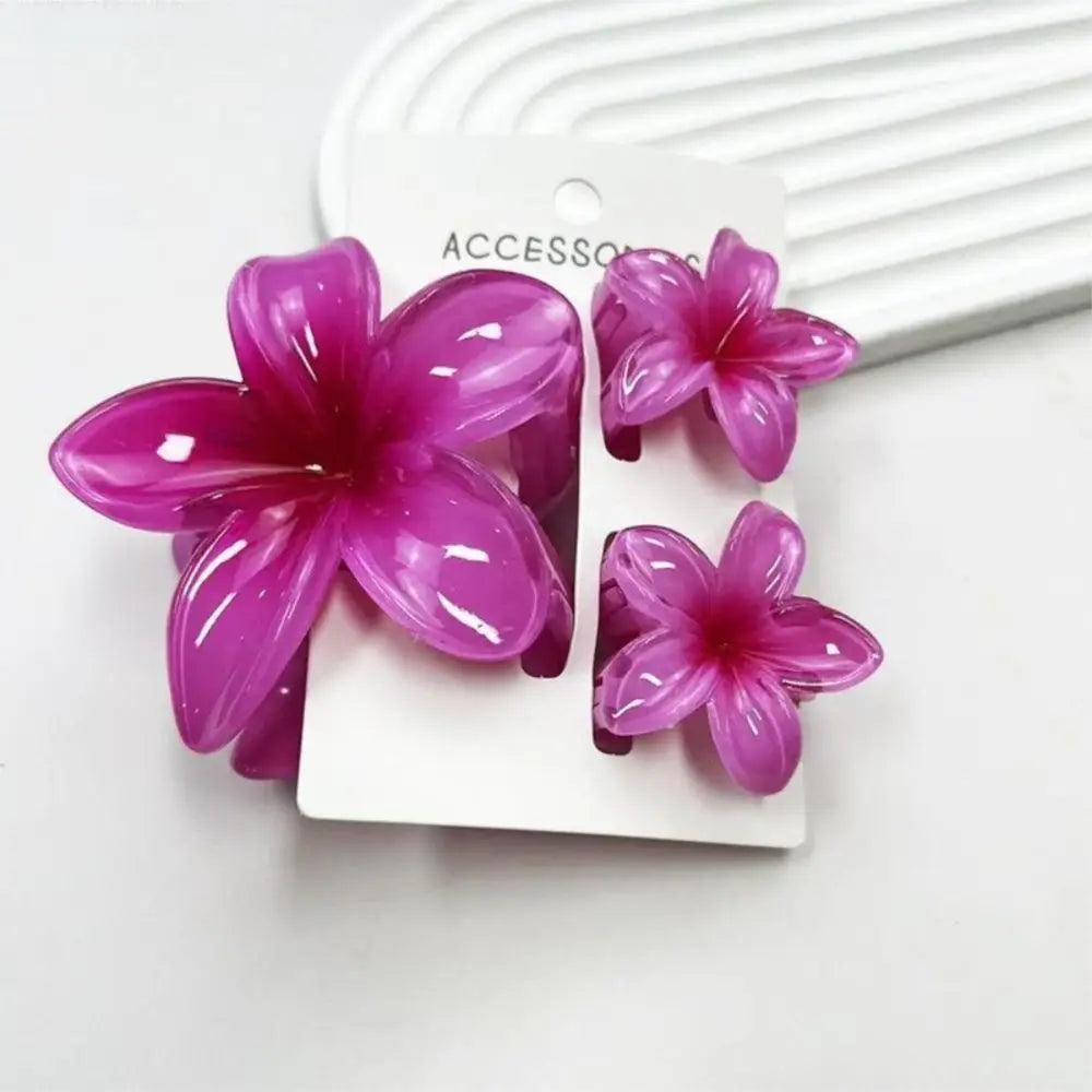 3-Pack Plumeria Flower Hair Claw Clips – Gradient Acrylic Set