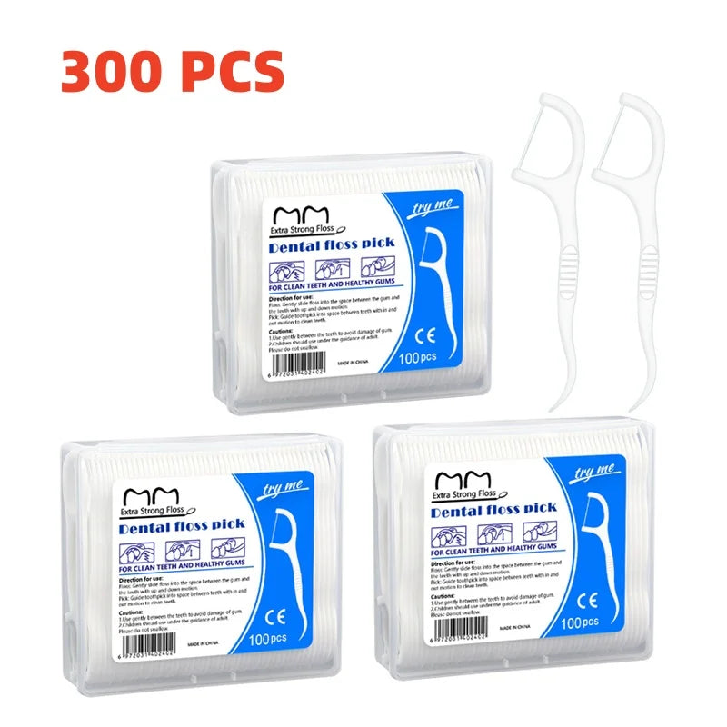 Dental Floss Sticks 100/300 Pack | High-Tension Flossers