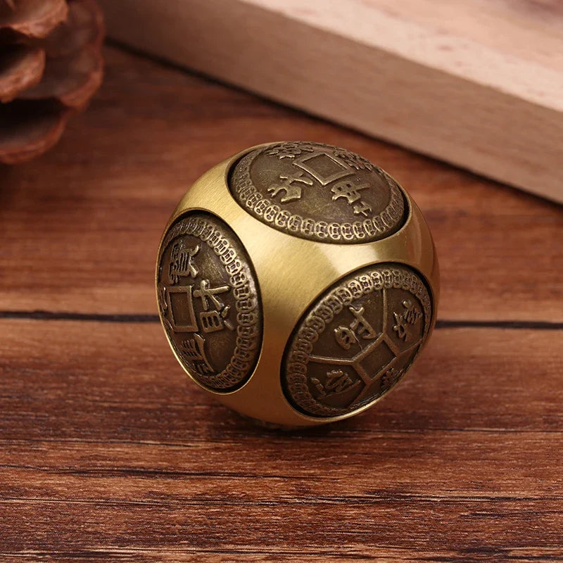 Brass Six-Faced Fidget Cube Ball – Lucky Spinning Desk Toy