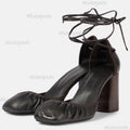 Women's Cross Strap Ballet High Heels – Lace-Up Pleated Pumps
