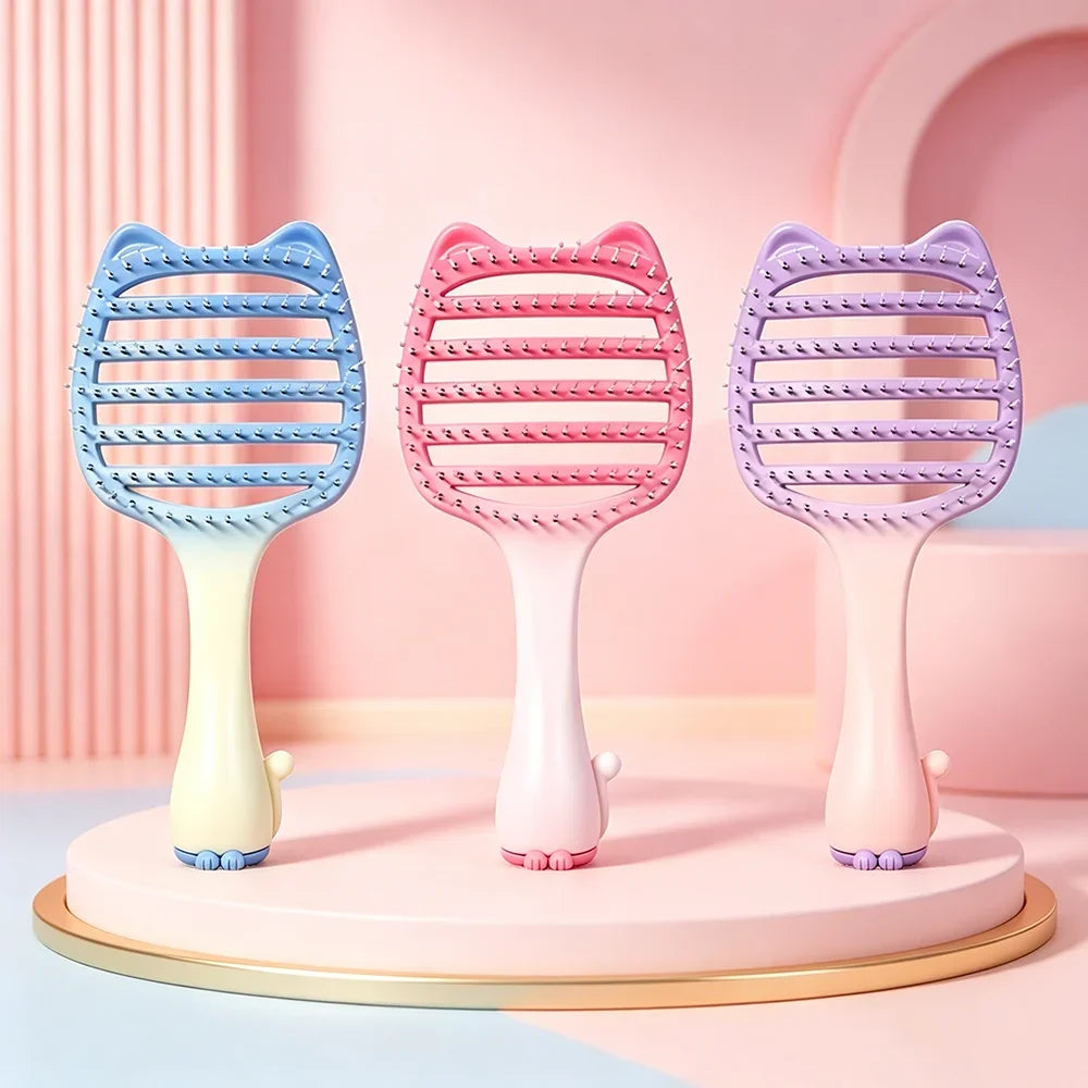 Cat Hollow-Out Detangling Hair Brush – Anti-Static Scalp Comb