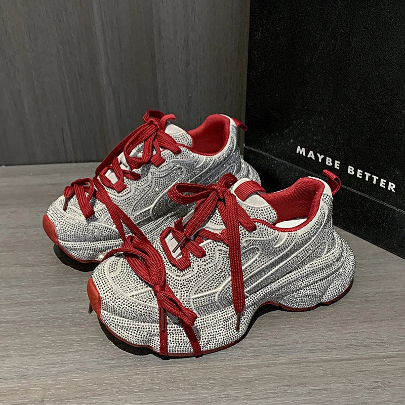 Women's Bling Platform Sneakers – Lace-Up Luxury Sport Shoes